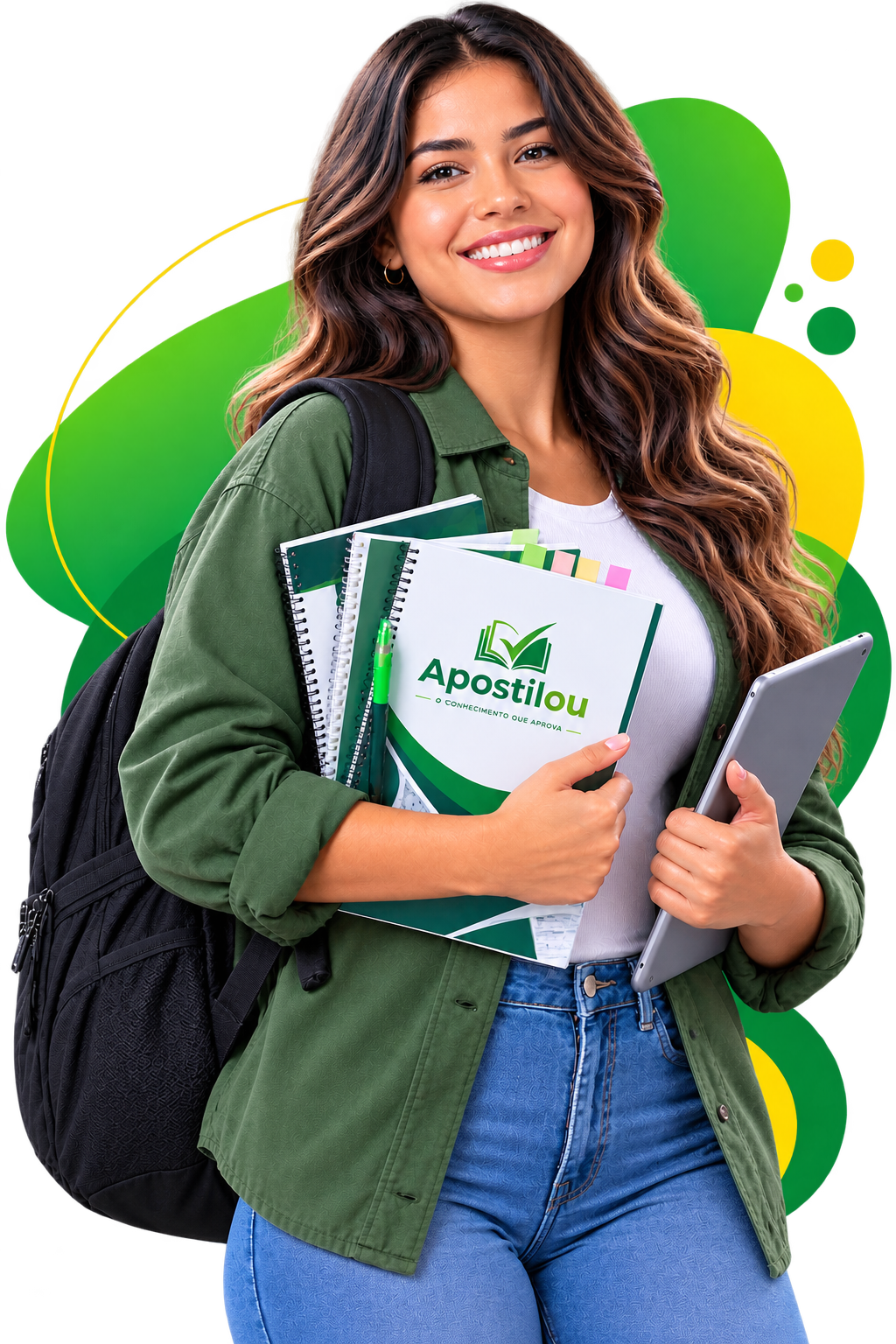 Estudante segurando apostila Apostilou